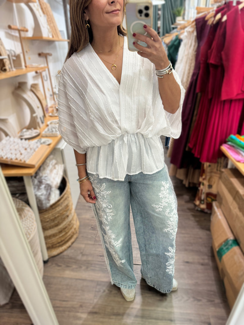 White Kimono Sleeves Top