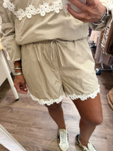 Beige Trim Detail Jacket & Shorts Set