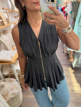 Black Front Zipper Top