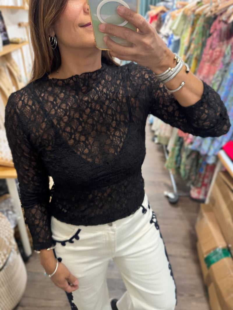 Black Lace Sheer Top