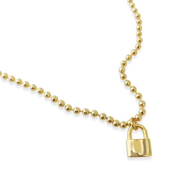 Gold Ball Chain Necklace with Lock (CF)