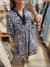 PRE-ORDER Blue Print V-Neck Dress