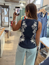 Navy Peplum Top