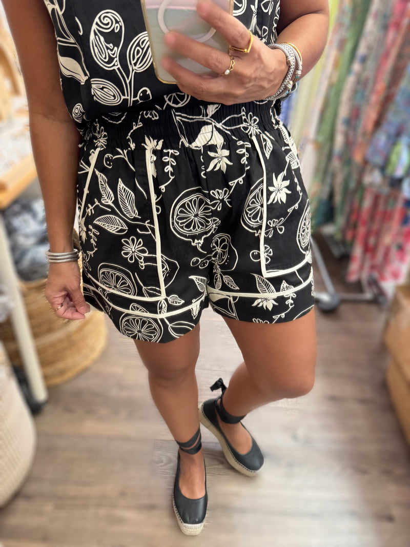 Black Print Top & Short Set