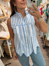 Blue Stripes Button Down Top