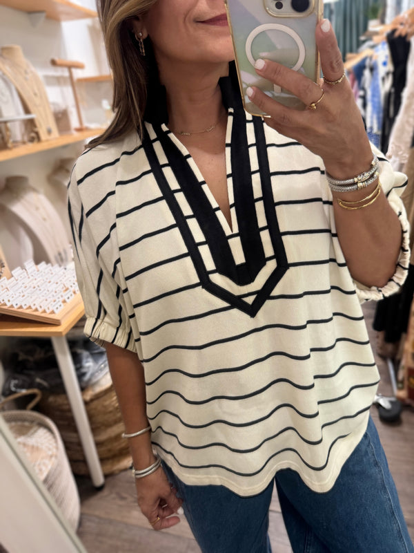 Ivory & Black Stripes Top