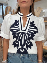 White Front Applique Top