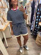 Navy Stripes Top & Shorts Set