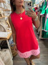 Red & Pink Scalloped Hem Dress