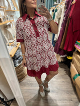 Burgundy Lace Contrast Dress