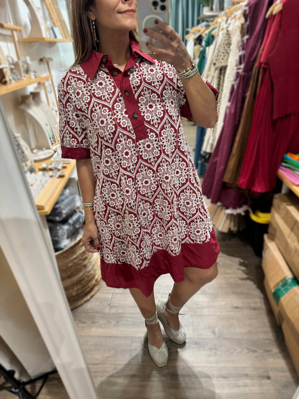 Burgundy Lace Contrast Dress