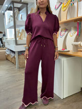 Merlot Scalloped Hem Top & Pants Set