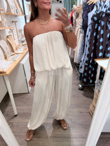 Ivory Strapless Top & Harem Pants