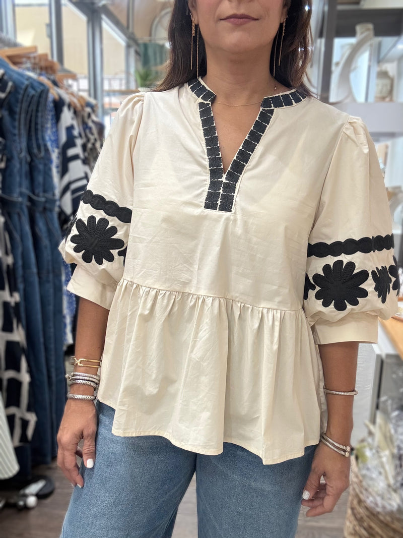 Ivory Embroidered Detail Top