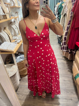Red Polka Dot Back Detail Dress