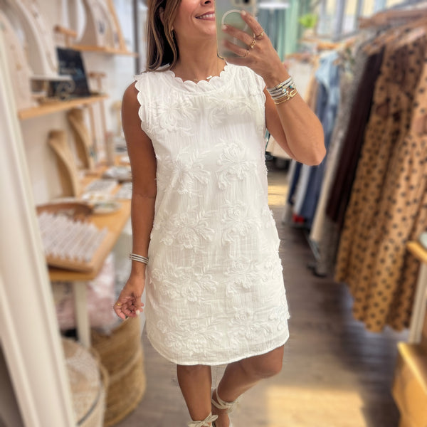 White Embroidered Shift Dress