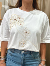 White Flower Embellished Top