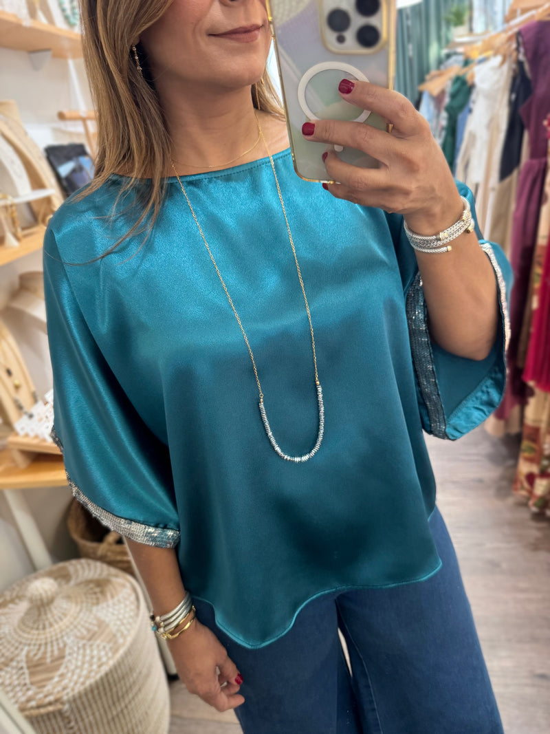 Teal Kimono Sleeves Top