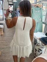 White Textured Drop Waist Dress