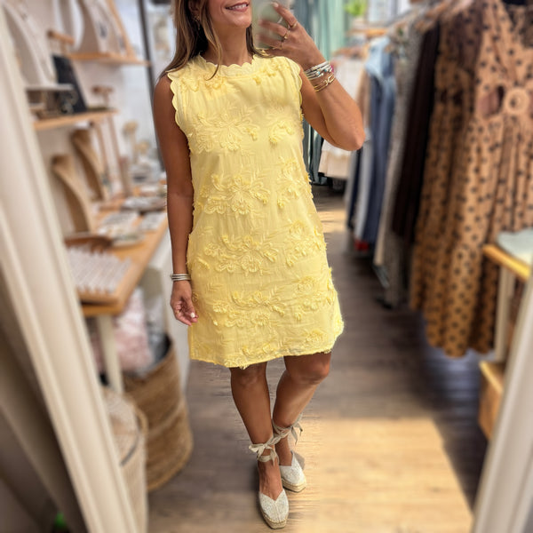 Yellow Embroidered Shift Dress