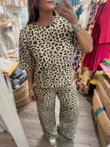 Leopard Print Textured Top & Pant Set