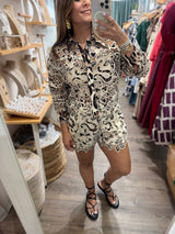 Leopard Print & Lace Top & Shorts Set