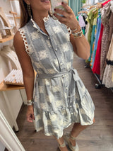 Navy Gingham & Embroidered Dress
