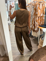 Brown/Black Tiny Dots Cowl Neck Top & Pants