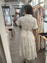 Sand Belted Kimono Sleeves Dress