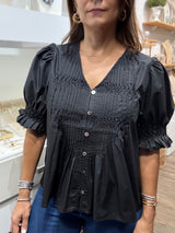 Black Pleated Front Top