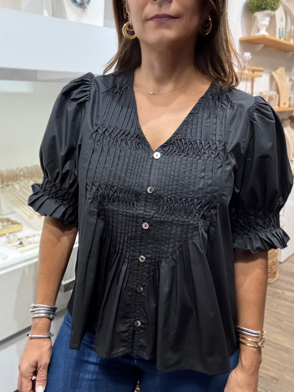 Black Pleated Front Top