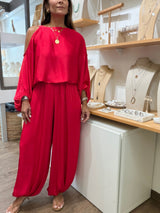 Red Cold Shoulder Top & Harem Pants