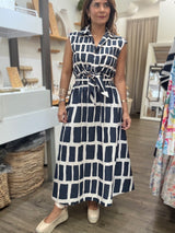 Navy Geometric Print Dress