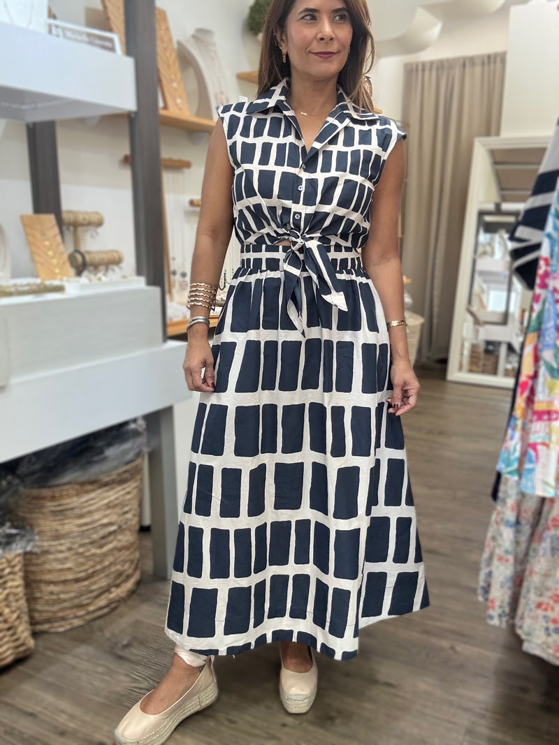 Navy Geometric Print Dress