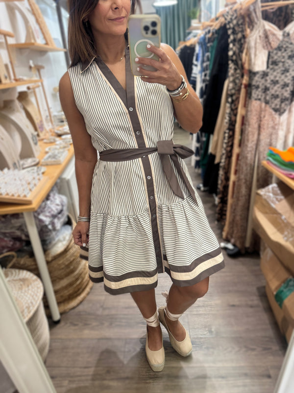 Mocha Stripes Button Down Dress