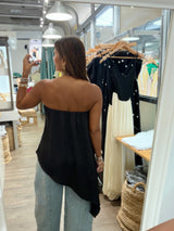 Black Asymmetrical Strapless Top