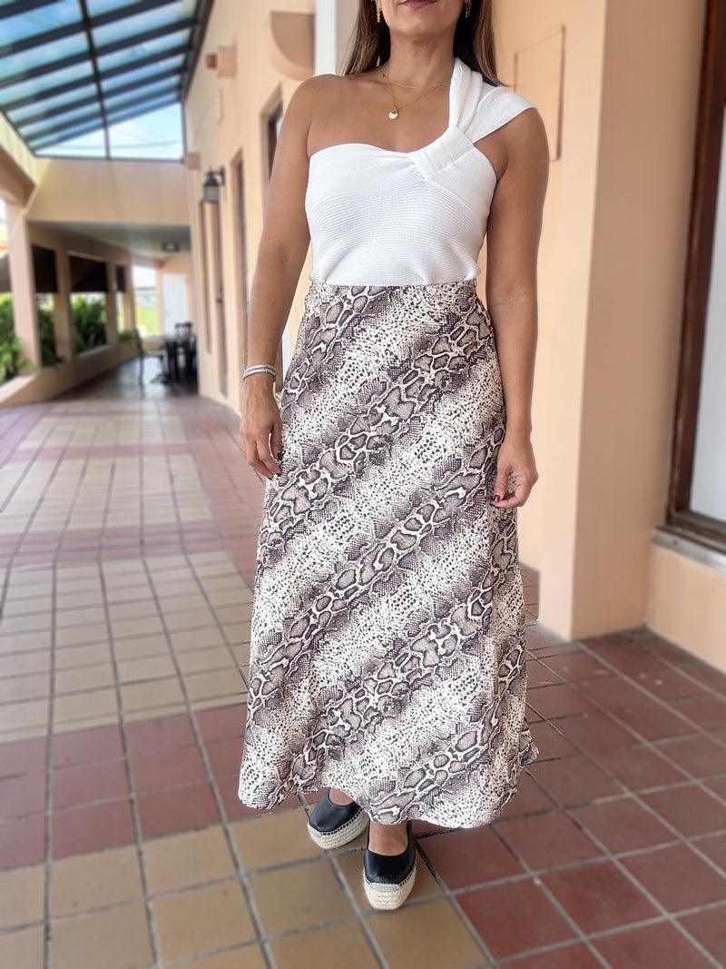 Snake Print Midi Skirt