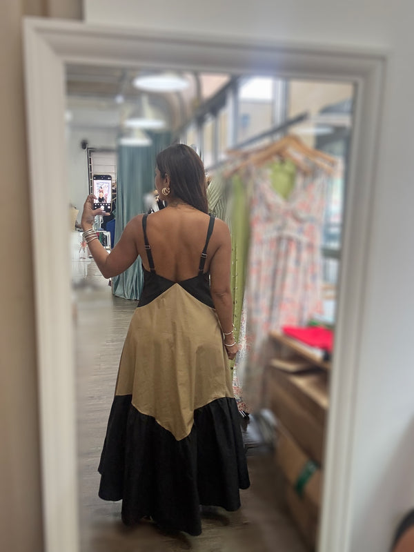 Taupe & Black Contrast Maxi Dress