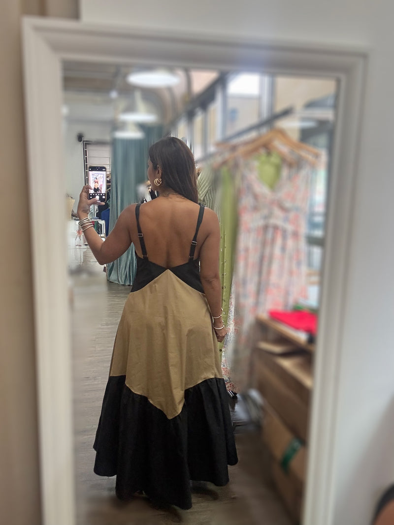 Taupe & Black Contrast Maxi Dress