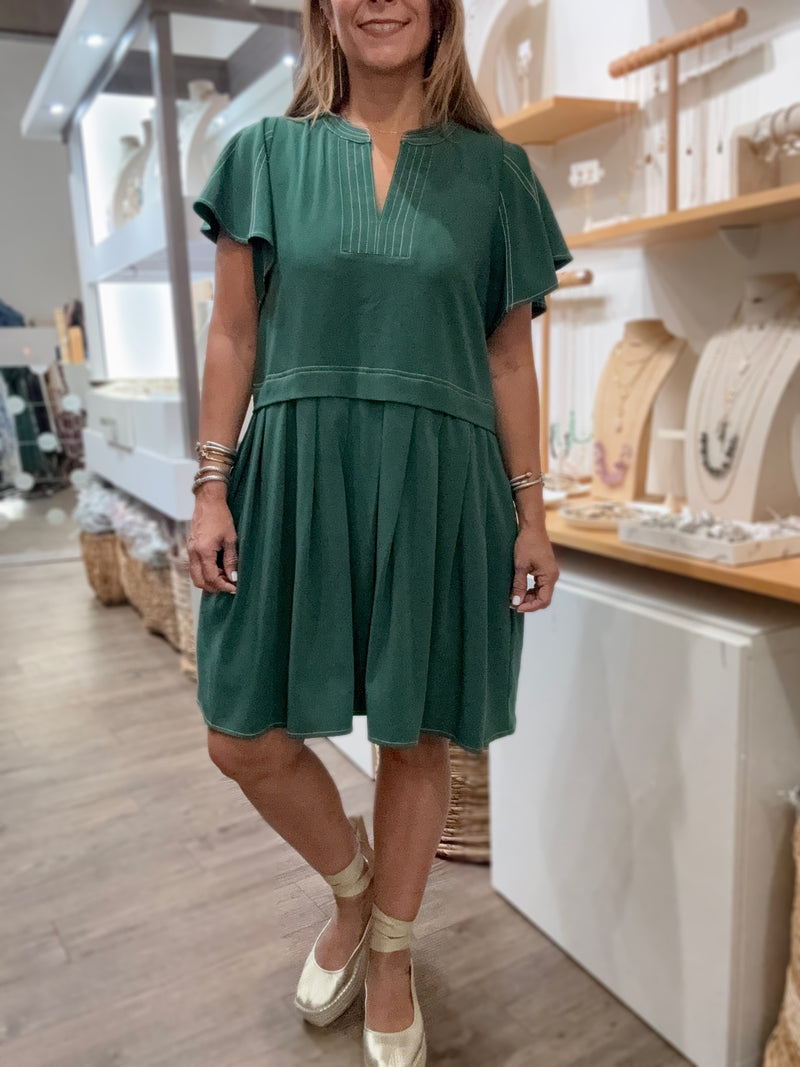 Hunter Green Contrast Stitch Dress