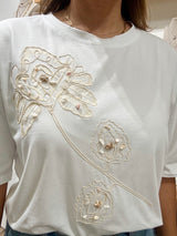 White Flower Embellished Top