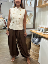 Ivory Front Zipper Military Top