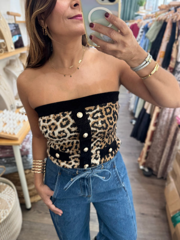 Leopard Print Strapless Top