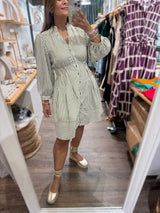 Green Stripes Cinched Waist Dress