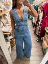 Denim Front Zipper Jumpsuit