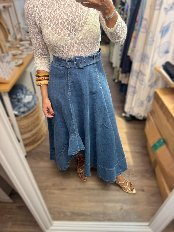 Denim Asymmetrical Hem Skirt