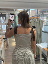 Black & White Smocked Maxi Dress