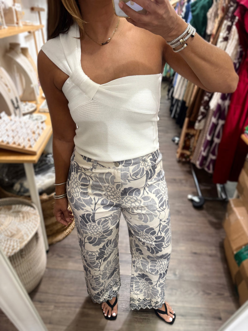 Printed Scalloped Hem Jean