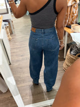 Snap Button Hem Barrel Jeans