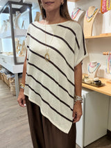 Oatmeal & Brown Stripes Asymmetrical Top
